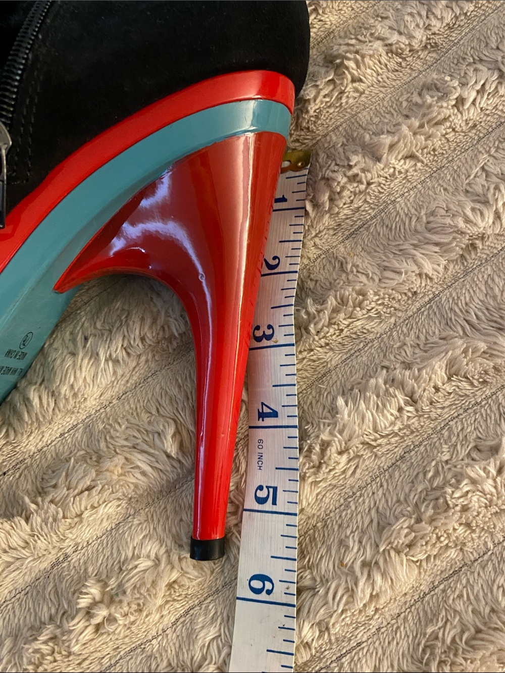 Suede Leather with Color Bock High Heels Blue, Red & Black - Picture 5 of 6